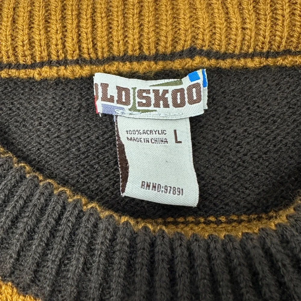 OLD SKOOL‎ Men's Vintage 90s Acrylic Striped Sweater Multicolored Large